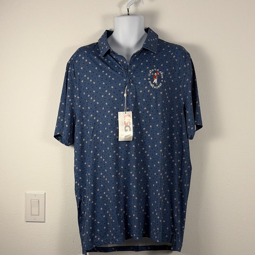 USGA US Open Pinehurst 124th XL Blue Novelty Golf Polo Shirt Logo Short Sleeve